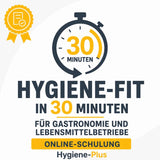 Artikelbild der mehrsprachigen Online-Hygieneschulung „Hygiene-Fit in 30 Minuten“ für Gastronomie, Gemeinschaftsverpflegung und Lebensmittelbetriebe.