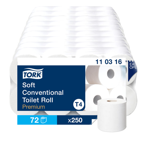 Weiches Kleinrollen Toilettenpapier Weiß T4, 72 × 250 Blatt | Tork Hygiene