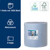 Starke Mehrzweck-Papierwischtücher Blau W1, 1 × 1.500 Blatt | Tork Hygiene