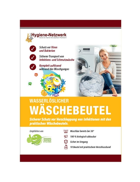 Wasserlöslicher Wäschebeutel im 10er Pack - Schutz vor Bakterien und Viren, ideal bei kontaminierter Wäsche in Zeiten von Corona / Covid und Co