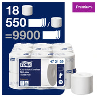 Extra weiches hülsenloses Midi Toilettenpapier, Weiß T7, 18 × 550 Blatt | Tork Hygiene