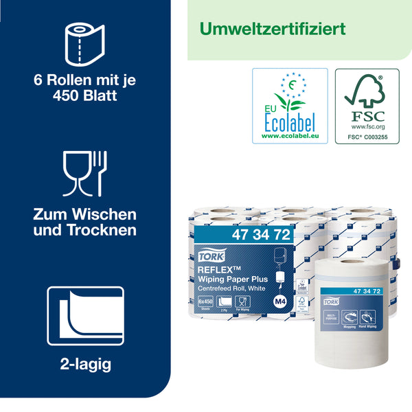 Starke Mehrzweck-Papierwischtücher Weiß M4, 6 × 450 Blatt | Tork Hygiene