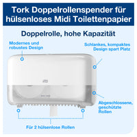Doppelrollenspender für hülsenloses Toilettenpapier Weiß T7 | Tork Hygiene