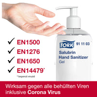 Feuchtigkeitsspendendes Salubrin Händedesinfektionsgel Pumpflasche 8 × 500 ml | Tork Hygiene
