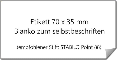 Wasserlösliches Blanko-Etikett 70 × 35 mm im Pappspender