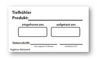 Wasserlösliche Etiketten vom Hygiene-Netzwerk zur Lebensmittelkennzeichnung mit Aufdruck Tiefkühler