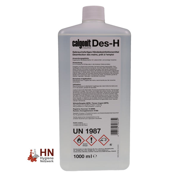 Händedesinfektionsmittel gebrauchsfertig auf Basis Isopropanol, calgonit Des-H (12 x 1 Liter Flasche) | Desinfektionsmittel